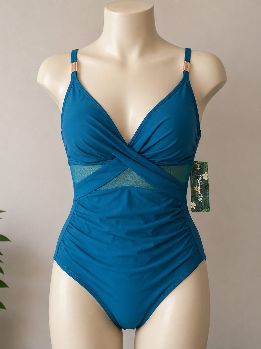 NWT Teal Mesh Cutout One-Piece Swimsuit